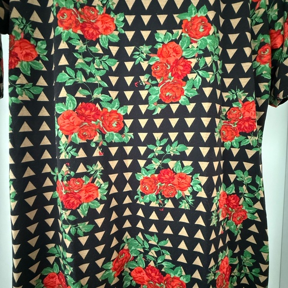 LuLaRoe Black Dress with Red Floral and Beige Geometric Patterns - Picture 3 of 4